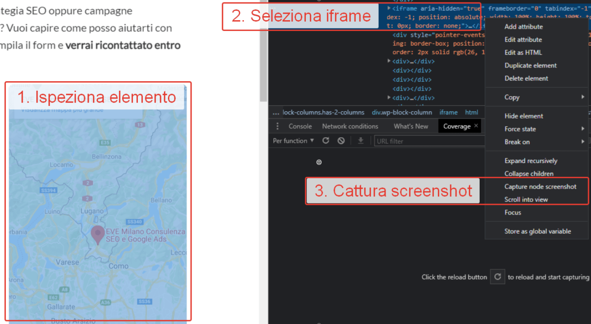 Come eseguire lo screenshot di un iframe