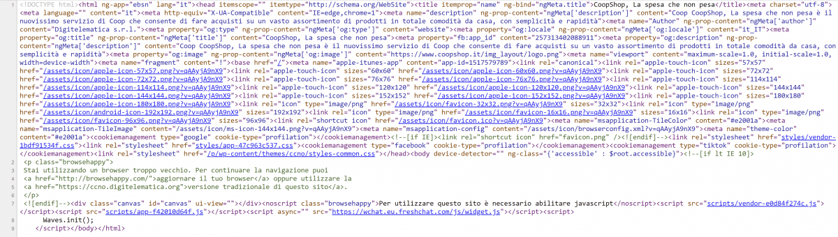 Codice HTML di coopshop.it