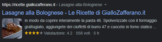 Snippet di una ricetta con Schema.org