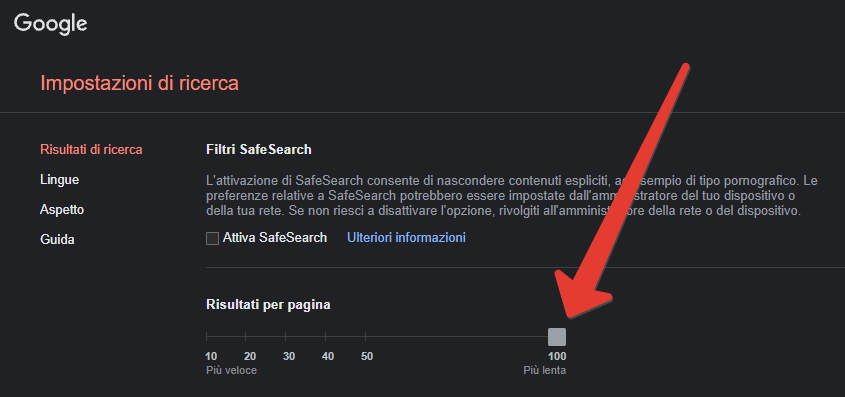 Aumentare a 100 i risultati di Google