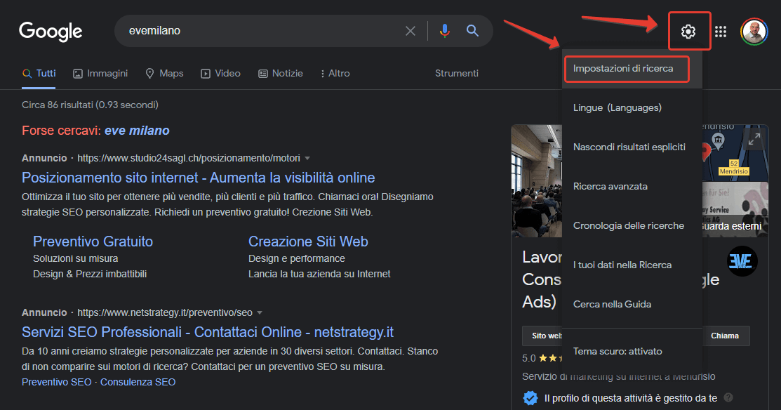 Impostazioni della ricerca su Google