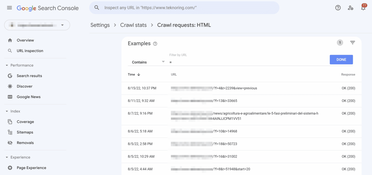 Statistiche di scansione di Google Search Console