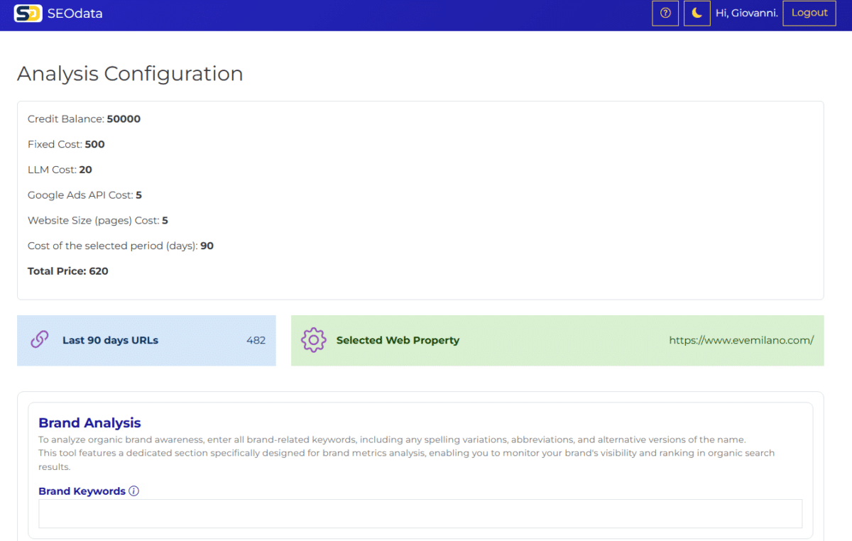 Come configurare una analisi con seodata.app Come configurare una analisi con seodata.app