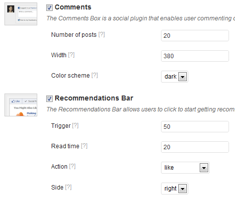 Pannello di controllo Facebook Plugin Pannello di controllo Facebook Plugin